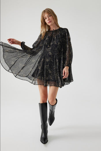 Şifon Kuşaklı Geniş Form Mini Elbise