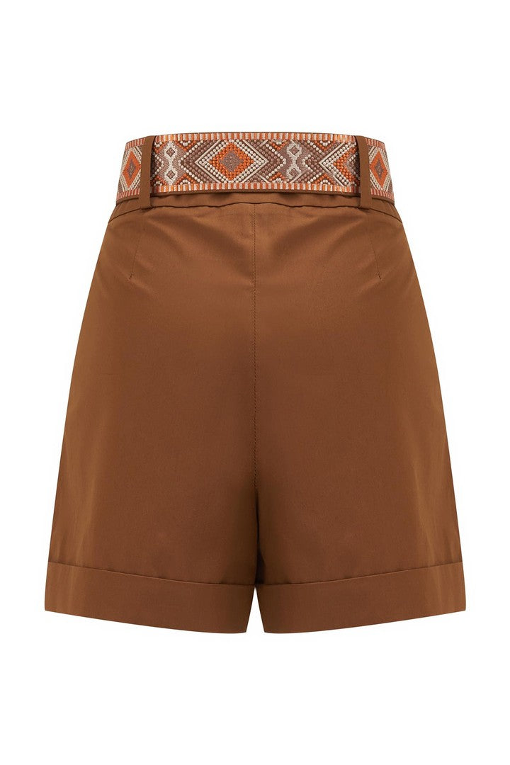 Nakış Detaylı Yüksek Bel Poplin Şort