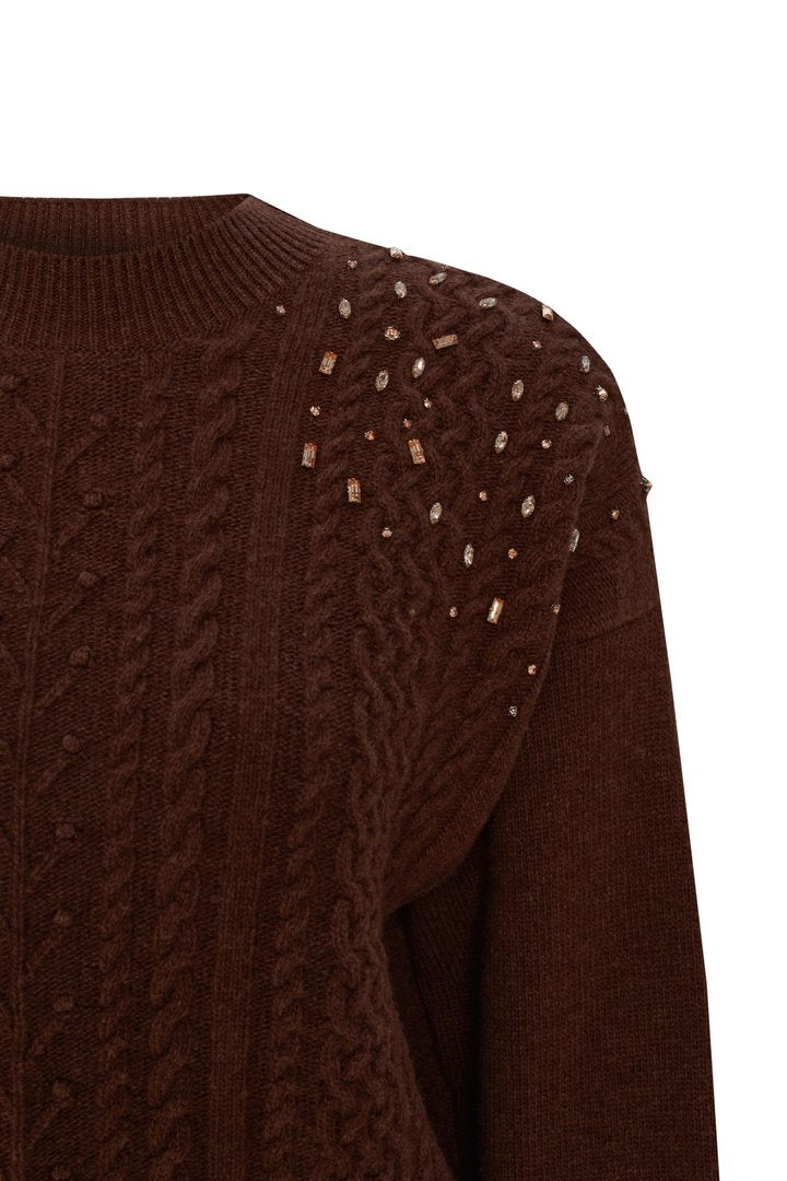 Bisiklet Yaka Kristal Taş El İşli Regular Yün Triko Kazak