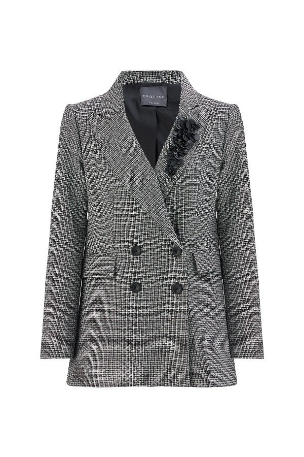 Yaka İşlemeli Ekoseli Ceket