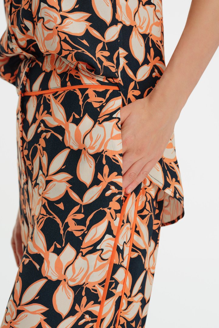 Yüksek Bel Biyeli Desenli Palazzo Pantolon