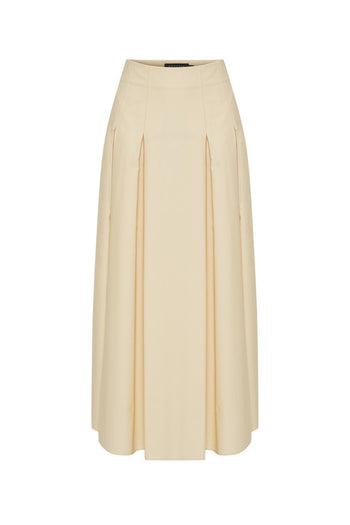 Açık Sarı Pileli Pamuklu Midi Boy Etek