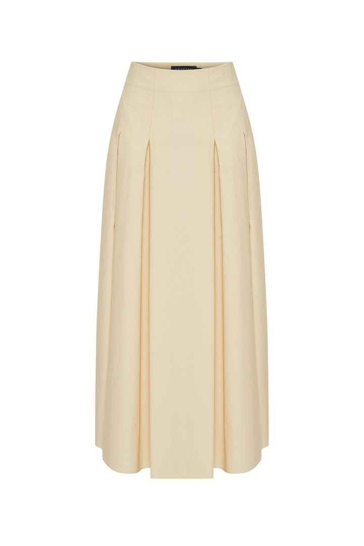 Açık Sarı Pileli Pamuklu Midi Boy Etek