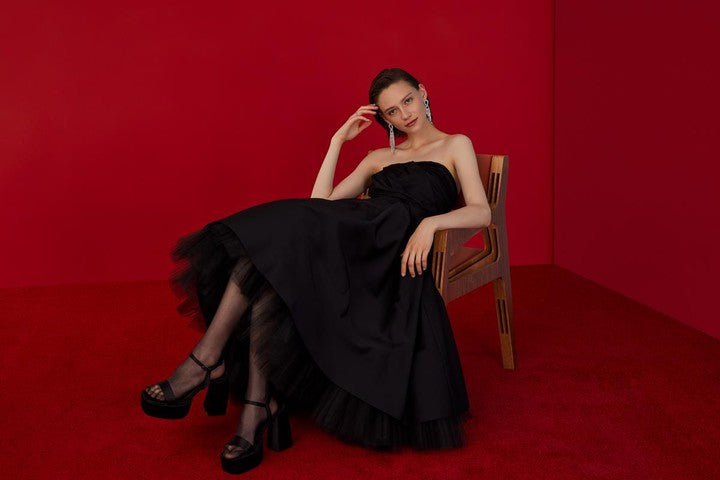 Straples Kabarık Maxi Elbise