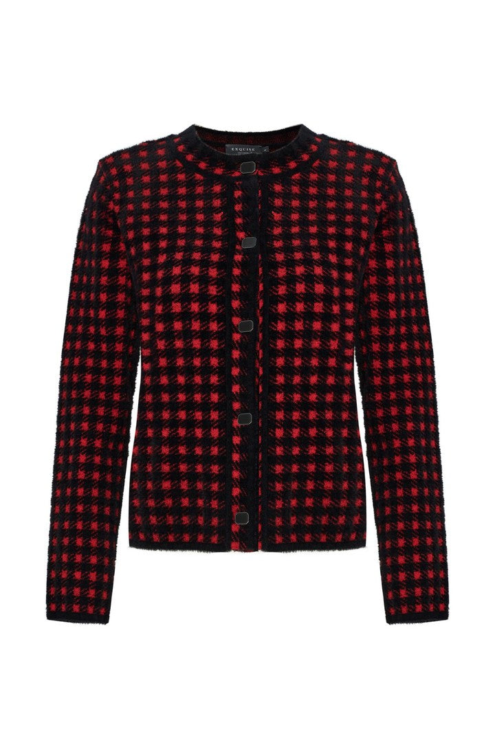 Bisiklet Yaka Geometrik Desenli Regular Triko Hırka