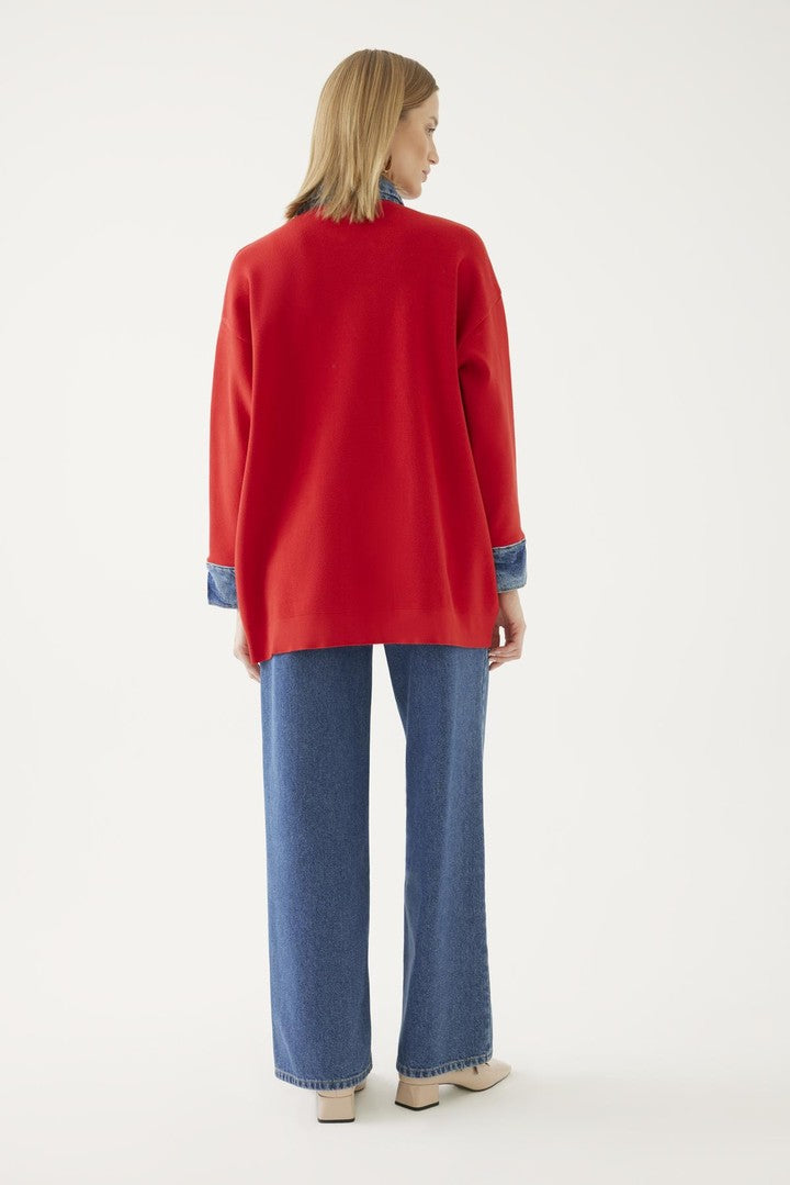 Jean Detaylı Triko Hırka