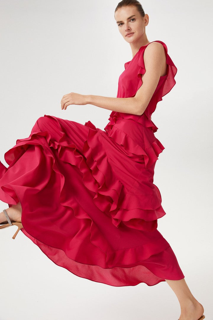 Volanlı V Yaka Elbise