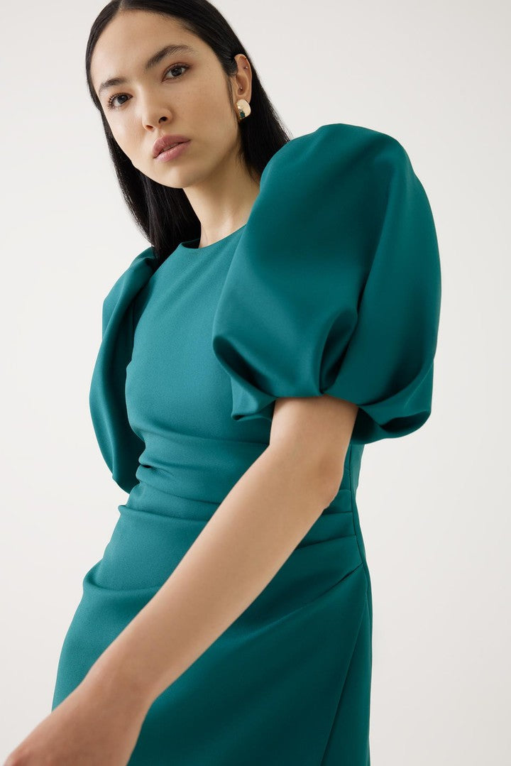 Yarım Balon Kollu Drapeli Elbise