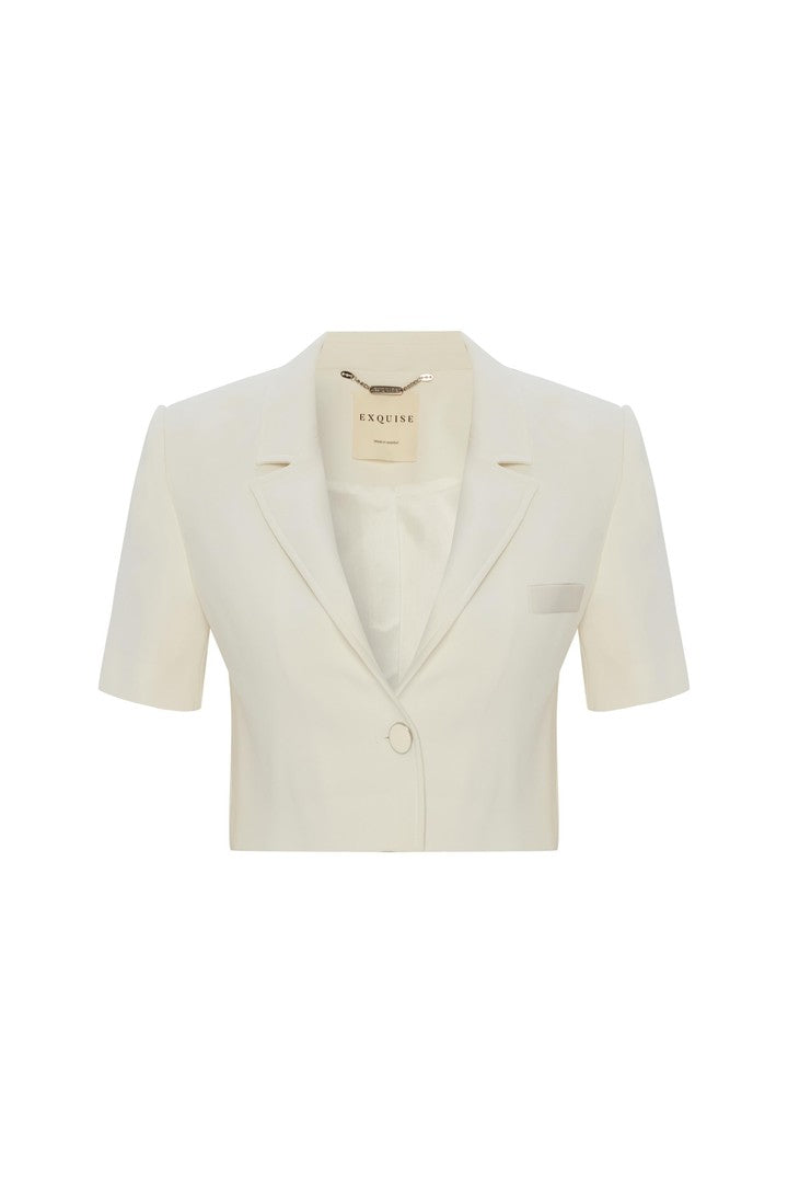 Tek Düğmeli Kısa Kol Crop Ceket