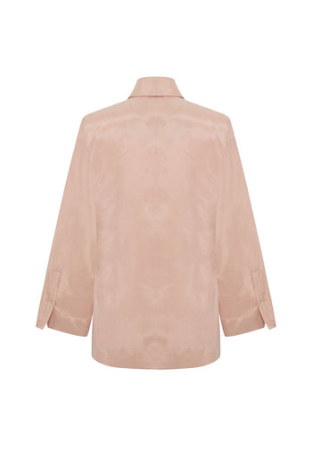 Kruvaze Bağlama Kapamalı Rahat Kalıp Modal Kumaş Pudra Ceket