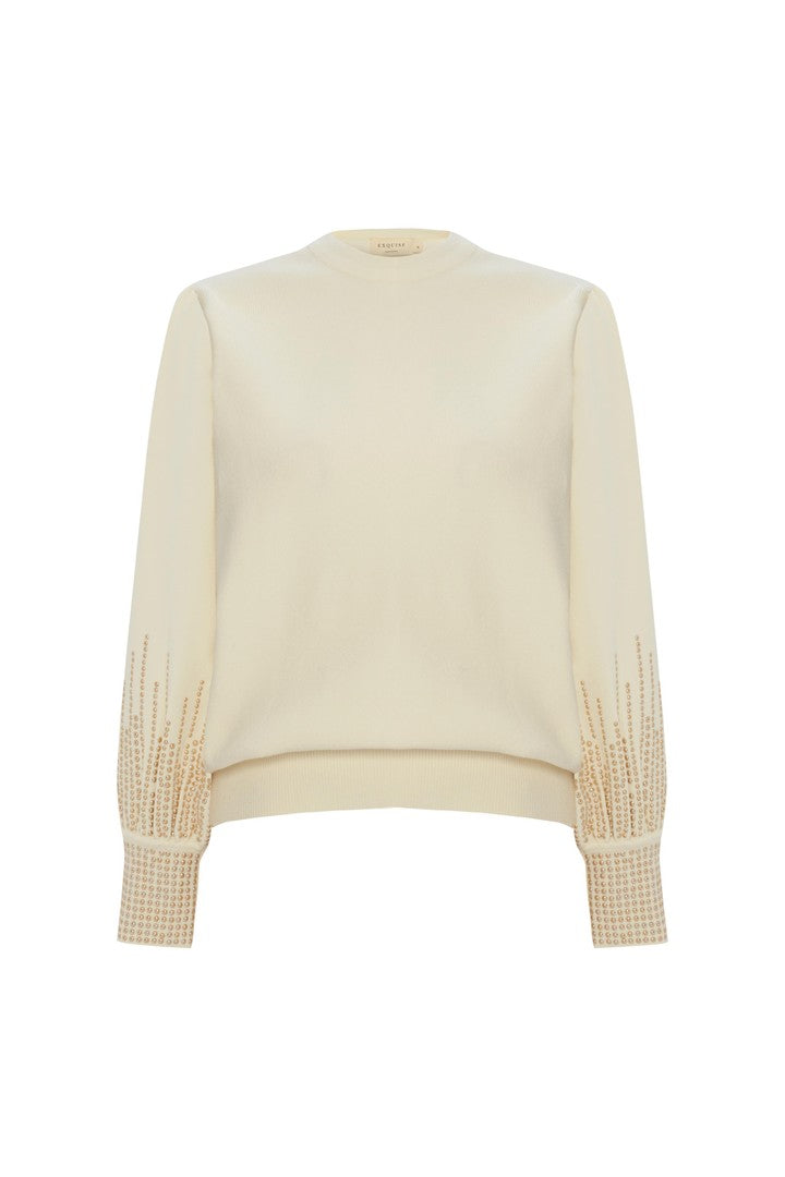 Kolları Taş İşlemeli Triko Kazak