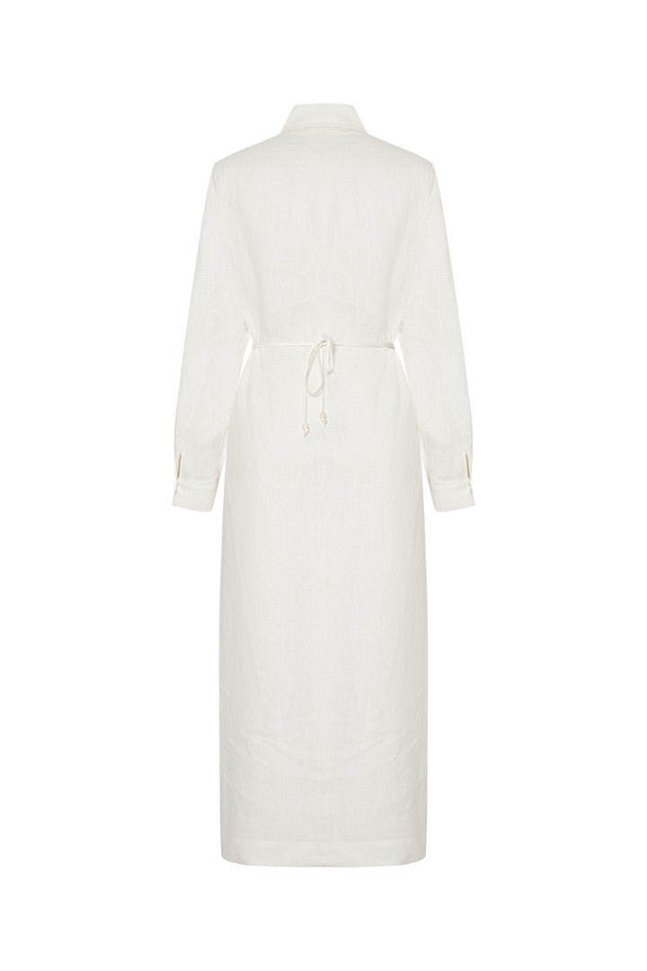 Beyaz Çiçek Detaylı Gömlek Elbise