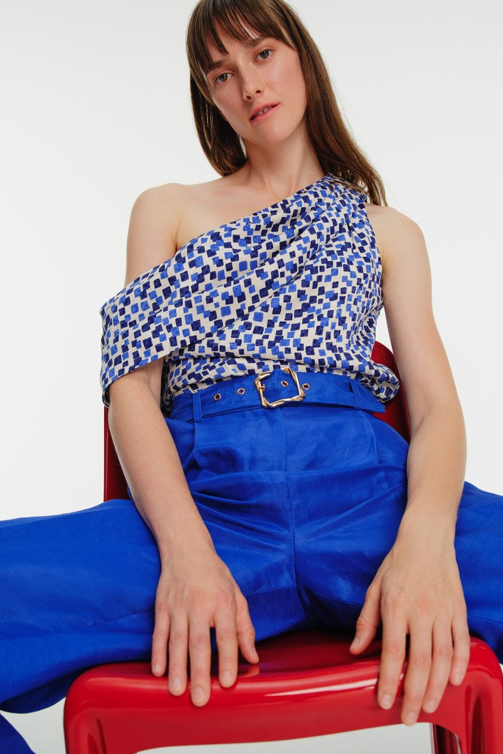 Tek Omuzlu Desenli Cupro Bluz