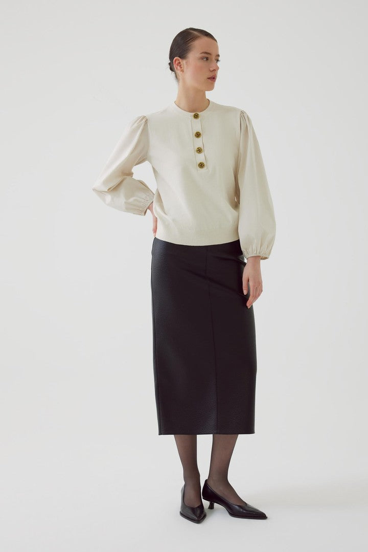 Bisiklet Yaka Pamuklu Kolu Lastikli Regular Kemik Triko Bluz