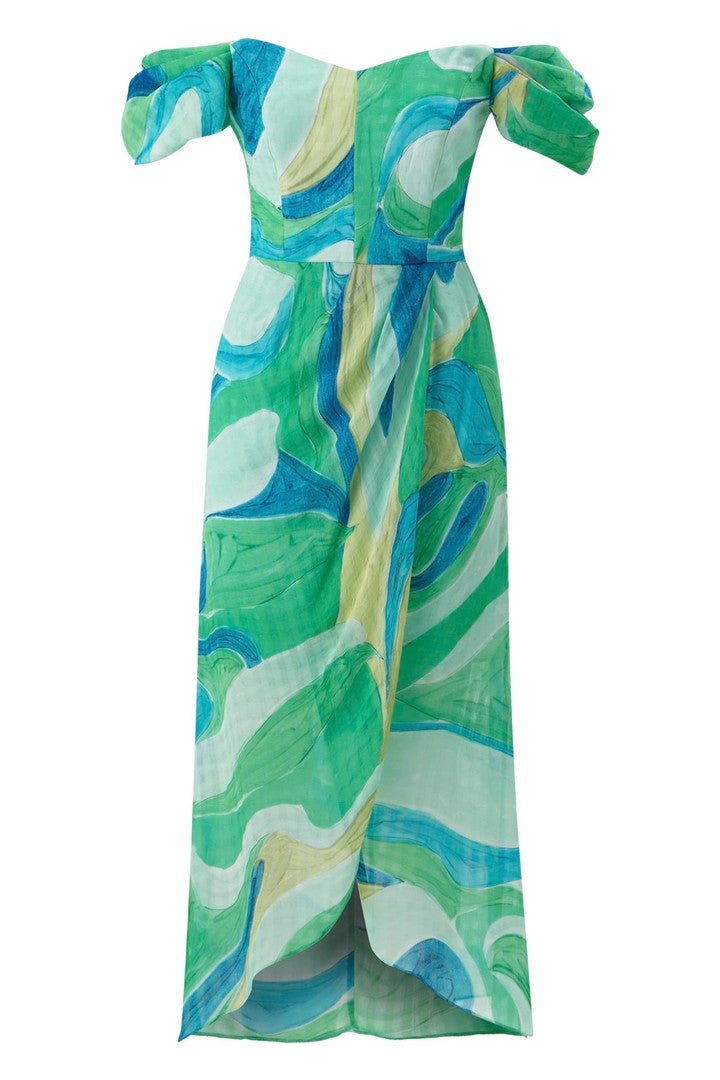 Straples Midi Boy Desenli Elbise