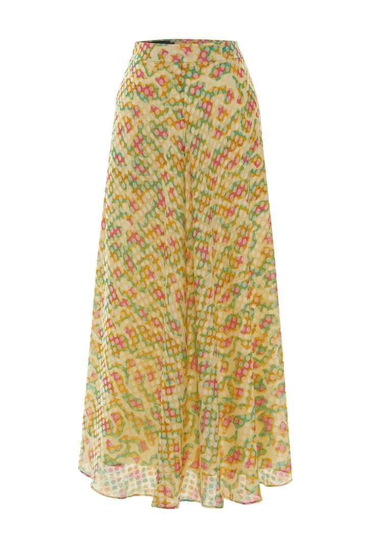 Astarlı ve Renkli Puantiyelerle Süslenmiş Etek