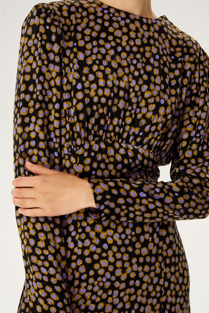 Sıfır Yaka Desenli Midi Elbise