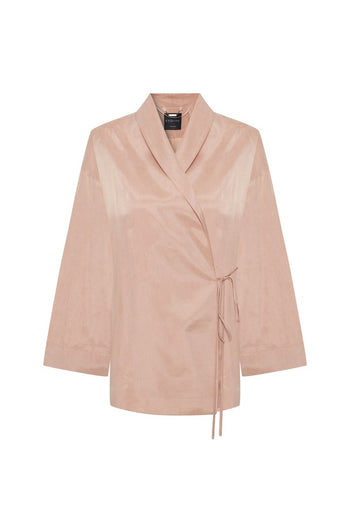 Kruvaze Bağlama Kapamalı Rahat Kalıp Modal Kumaş Pudra Ceket