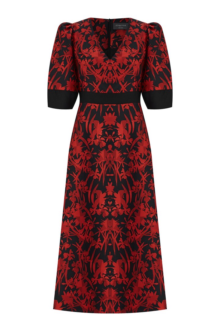 V Yaka Balon Kol Regular Elbise