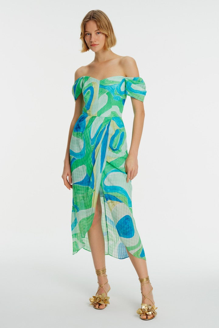 Straples Midi Boy Desenli Elbise