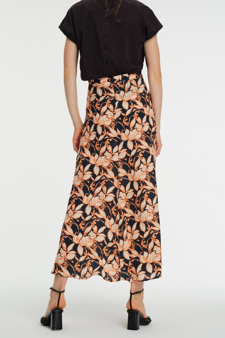 Çiçek Desenli Yüksek Bel Midi Boy Etek