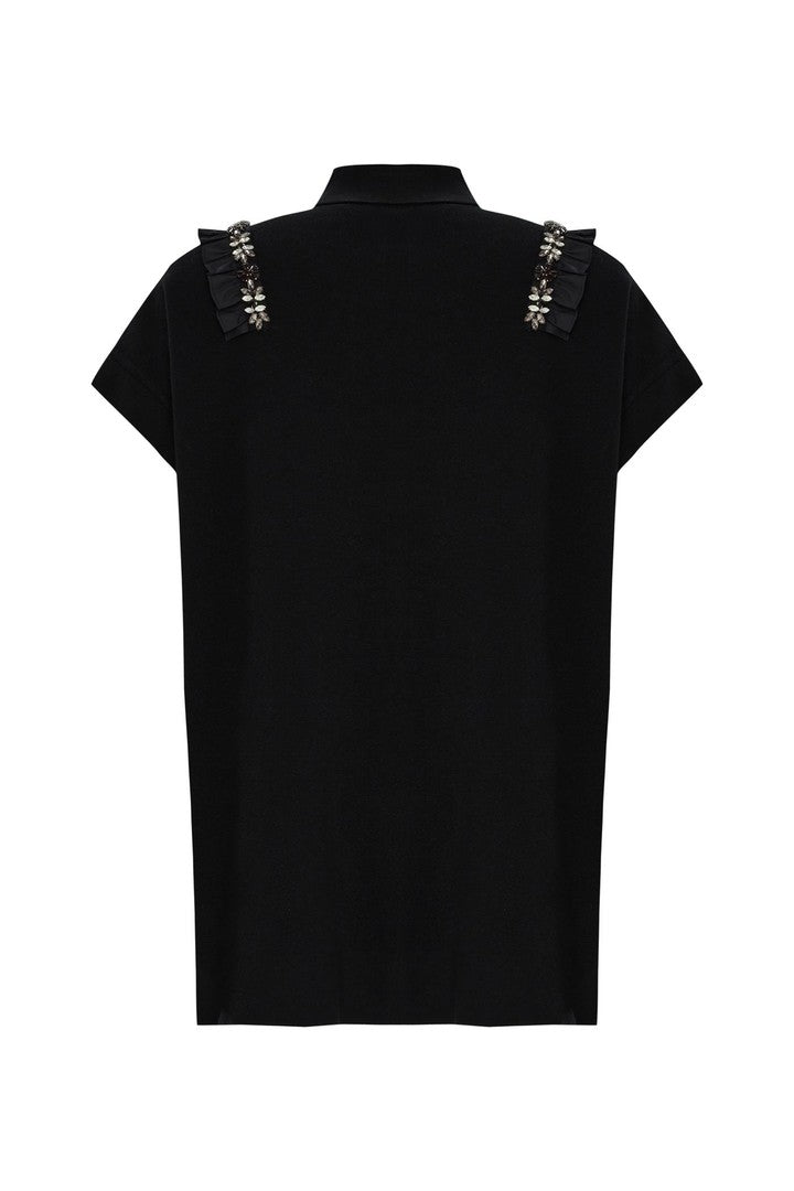 Kristal Taşlı El İşlemeli Oversize Triko Yelek