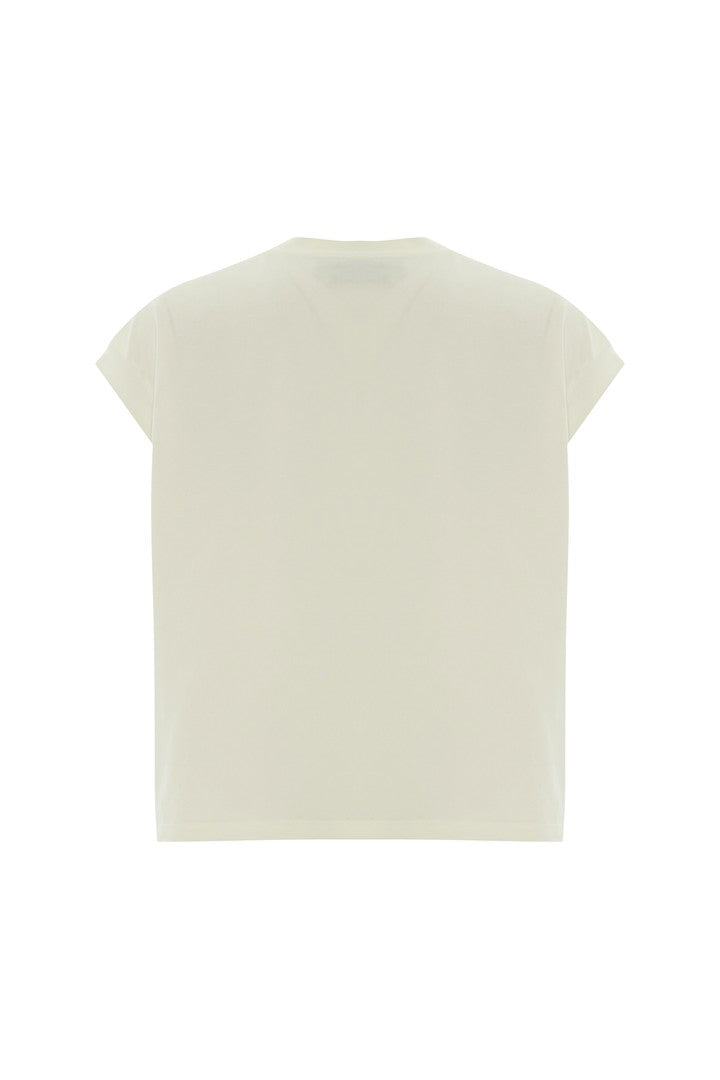 İşleme Detaylı ve Kısa Kollu Beyaz Tişört