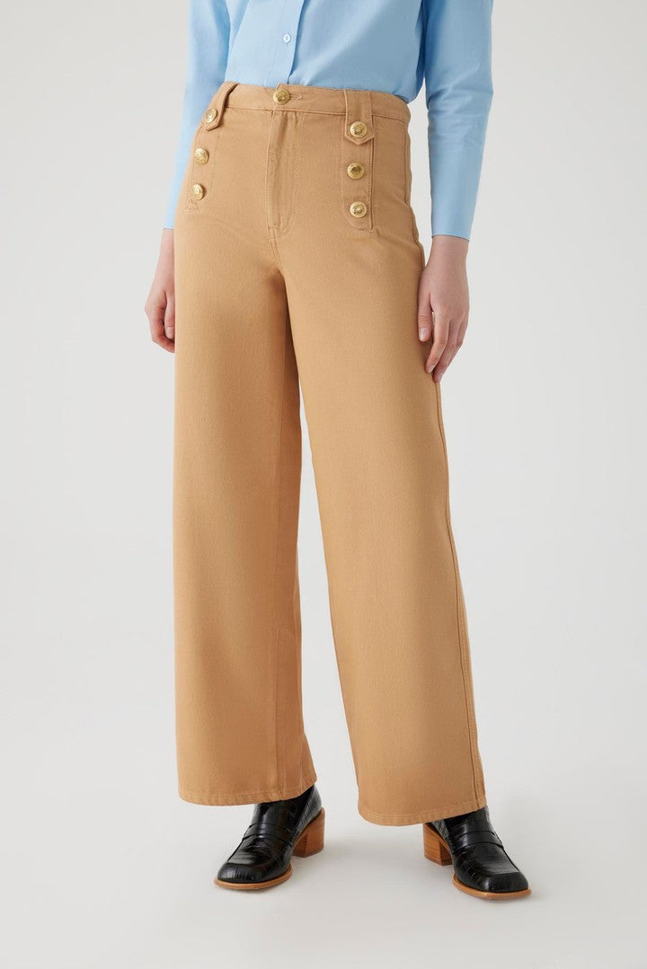 Düğme Detaylı Pamuk Regular Camel Denim