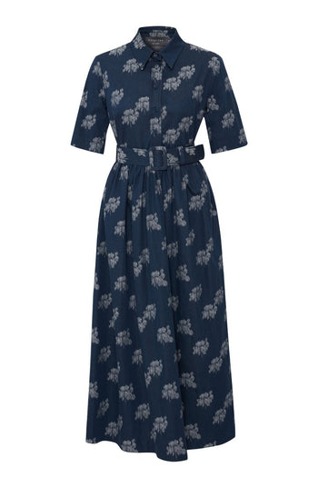 Kemer Detaylı Desenli Pamuklu Regular Midi Elbise