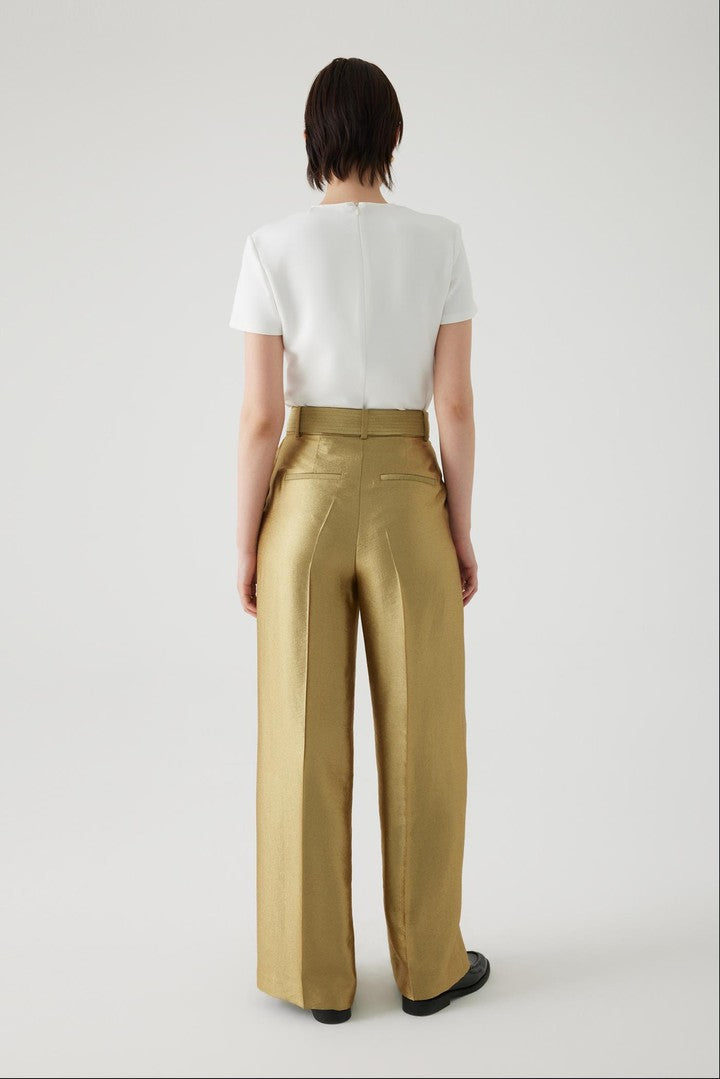 Beli Kuşaklı Regular Gold Pantolon