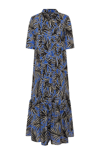 Yaprak Desenli Pamuklu Regular Midi Gömlek Elbise