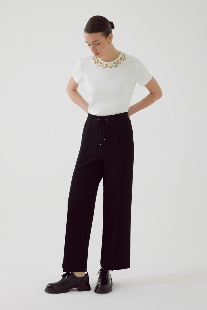 Yüksek Bel Bağcıklı Regular Triko Pantolon