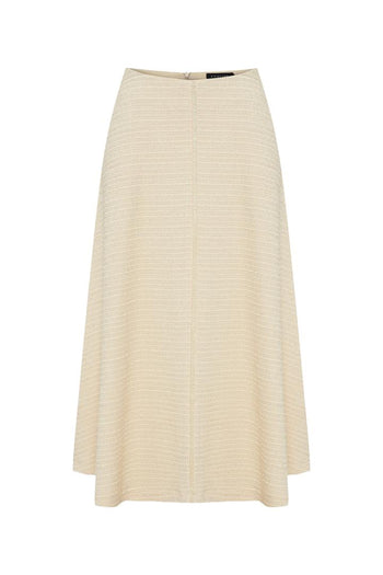 Ekru Renk Dokulu Kumaş Diz Altı Kloş Etek