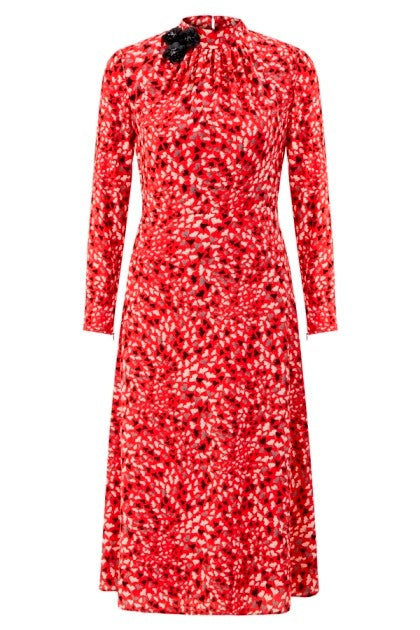 Yakası İşleme Detaylı Midi Elbise