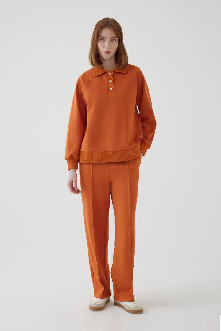 Polo Yaka Regular Örme Sweatshirt