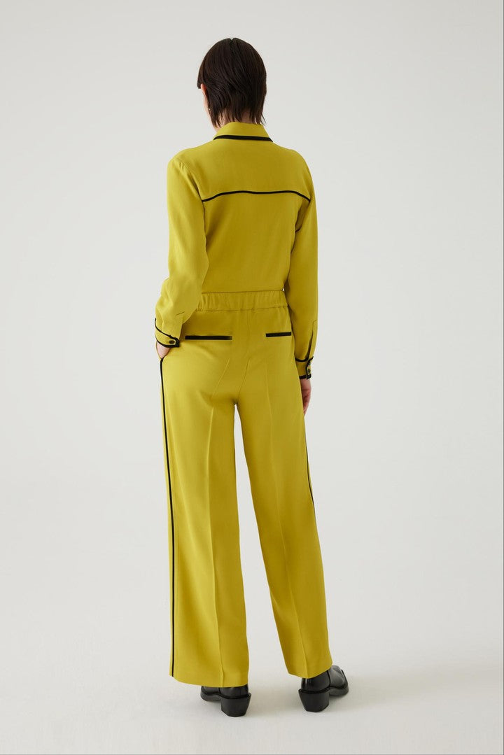 Beli Lastikli Biye Detaylı Regular Örme Sarı Pantolon