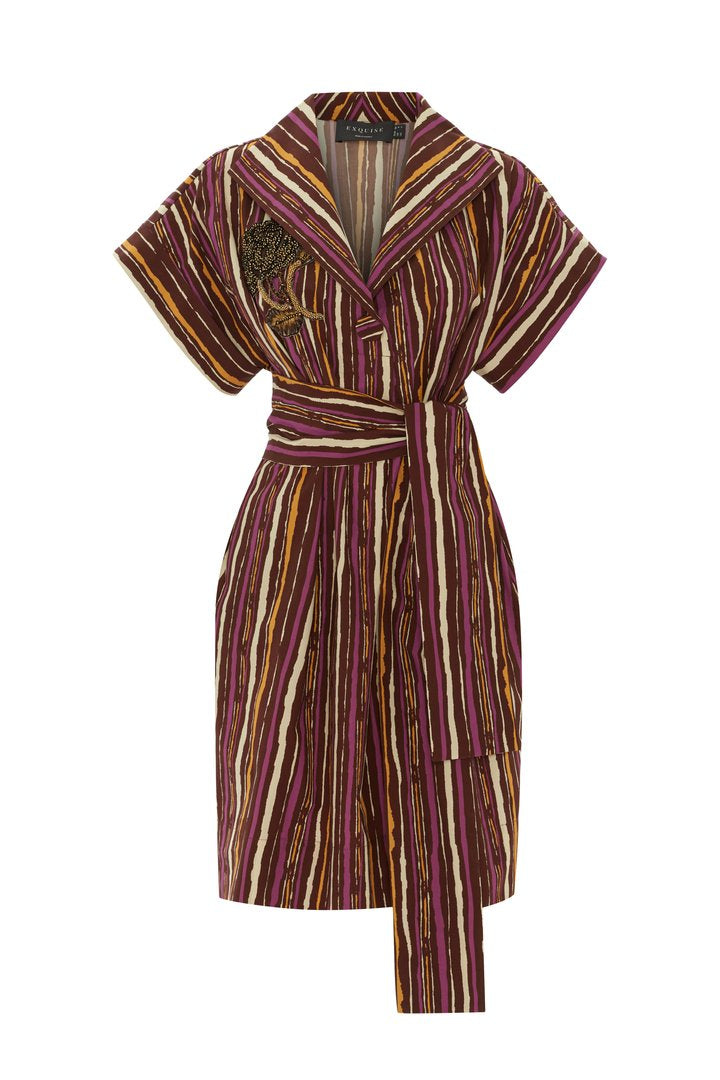 Çiçek İşlemeli ve Belden Bağlamalı Elbise