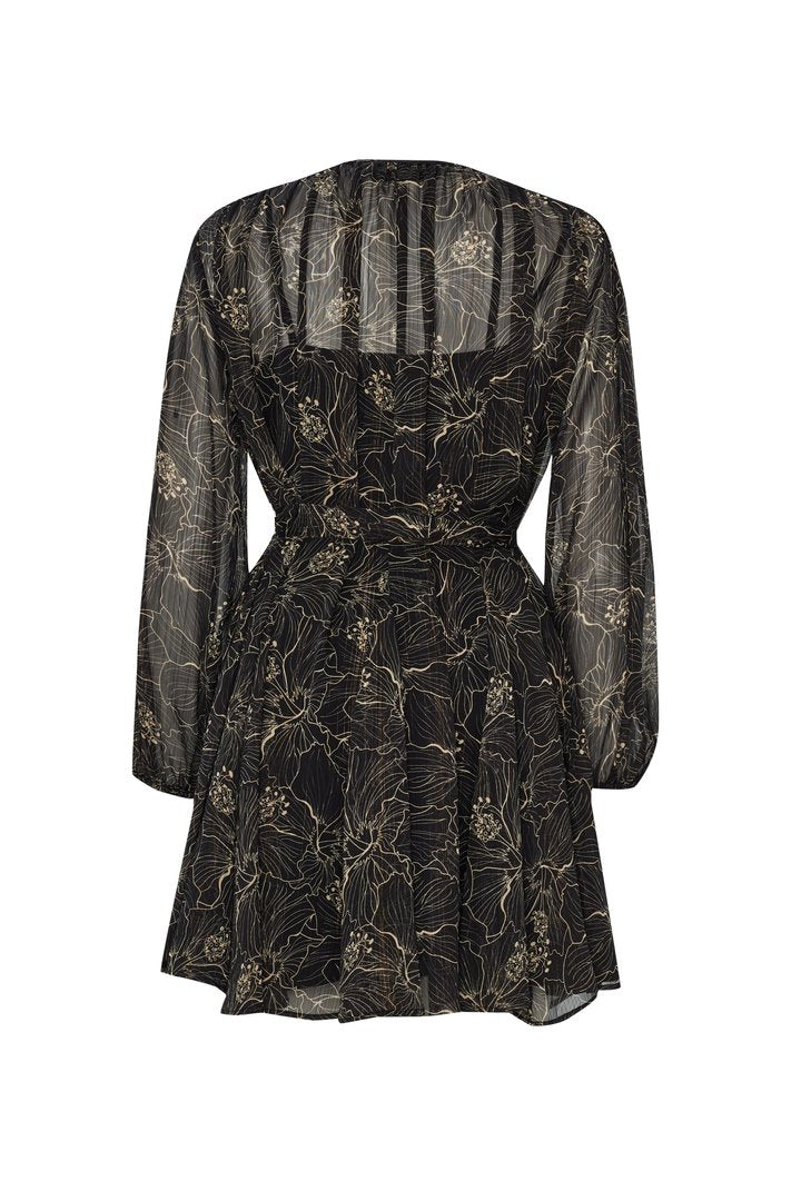 Şifon Kuşaklı Geniş Form Mini Elbise