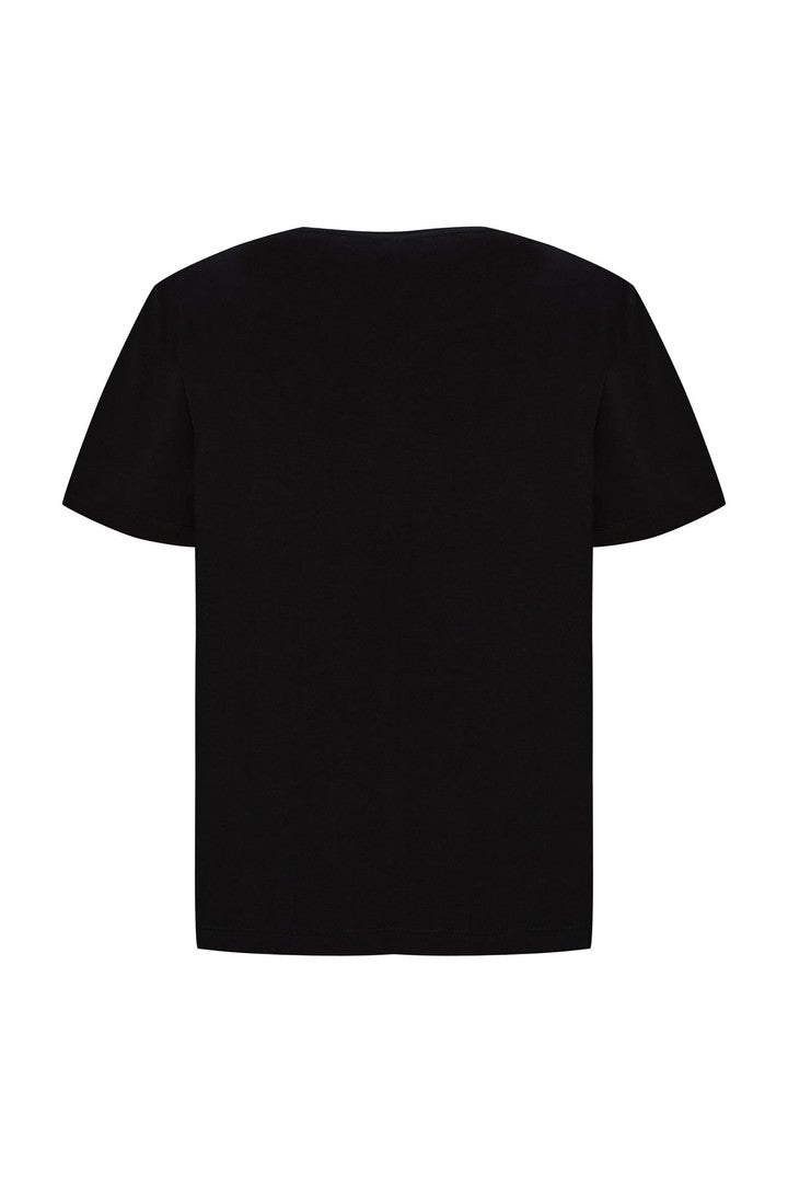 Yakası Kristal Taş İşlemeli Pamuk Regular Tişört