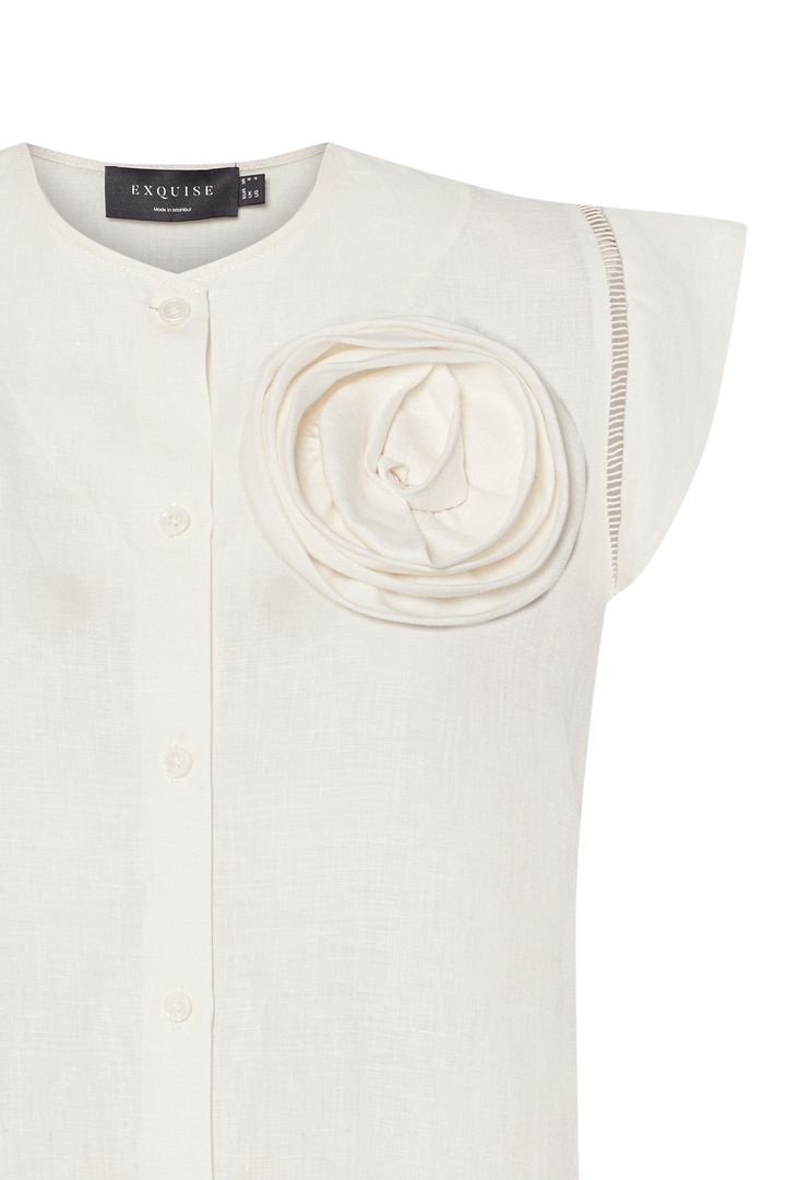 Çiçek İşlemeli Keten Gömlek