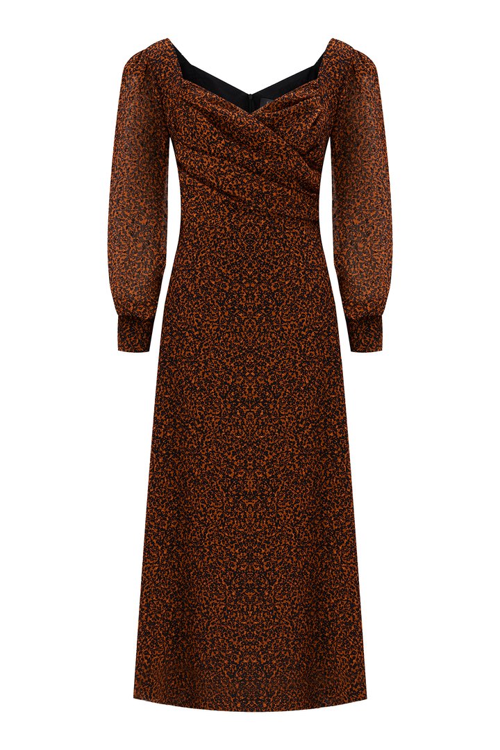 Kalp Yaka Desenli Regular Elbise