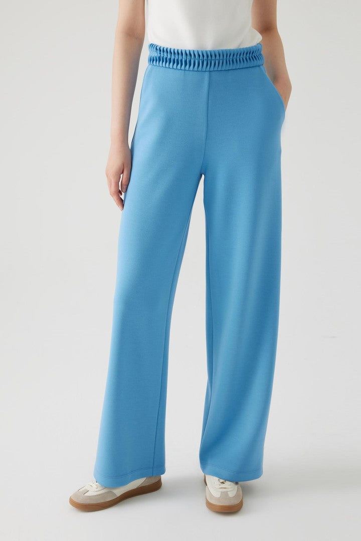 Beli Lastikli Regular Mavi Örme Pantolon
