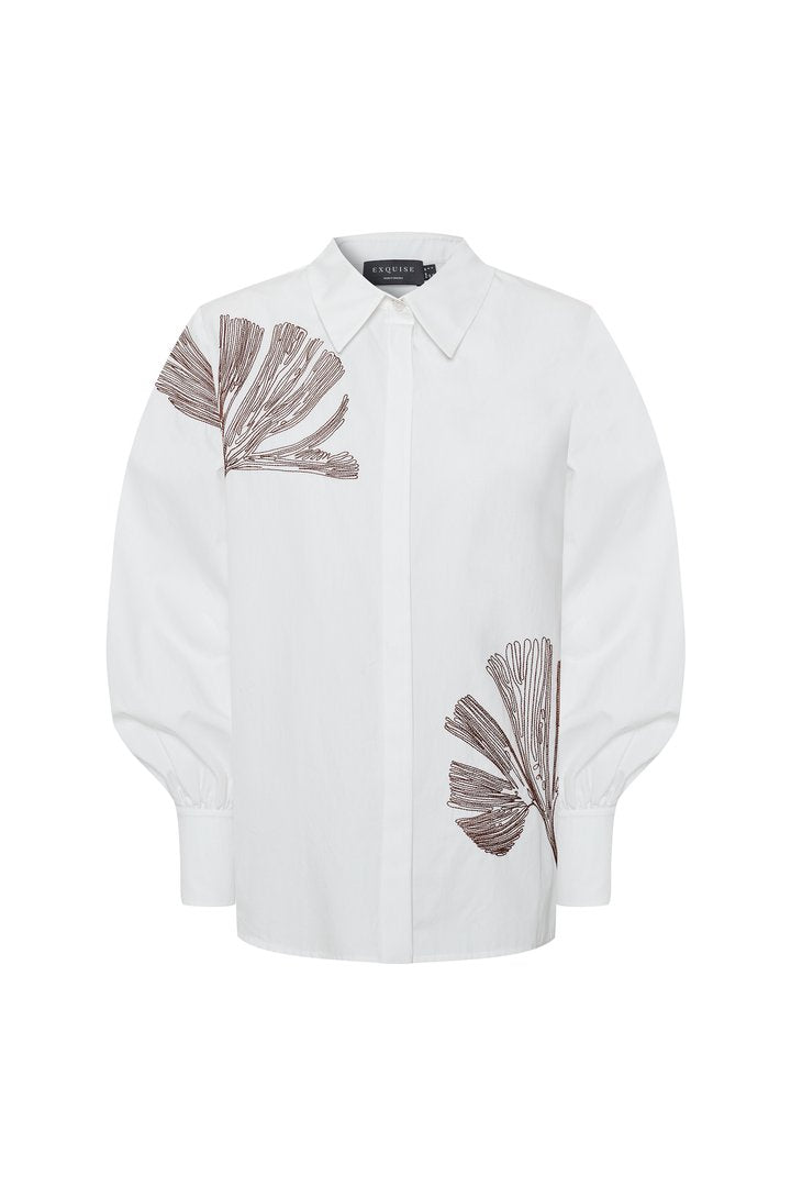 Çiçek Dikiş Detaylı Pamuk Regular Kemik Gömlek