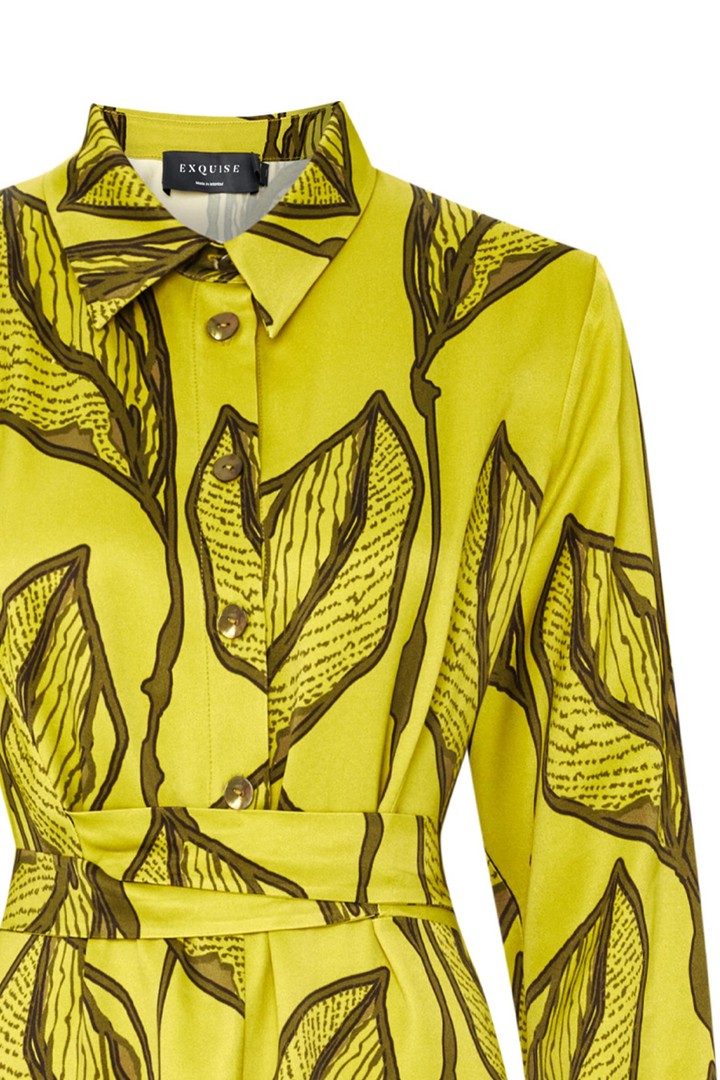 Çiçek Desenli Yeşil Midi Gömlek Elbise