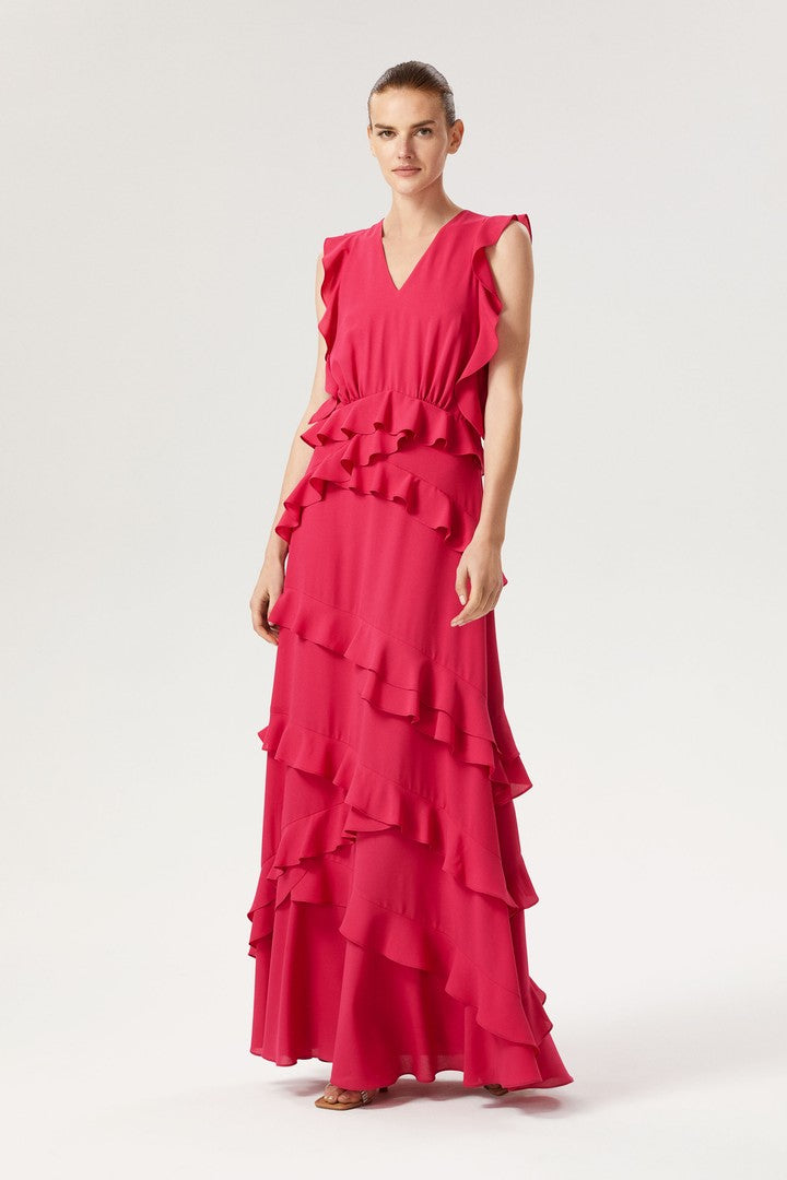 Volanlı V Yaka Elbise