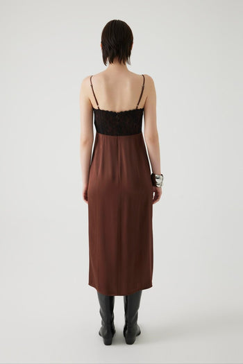 İnce Askılı Kahverengi Midi Elbise