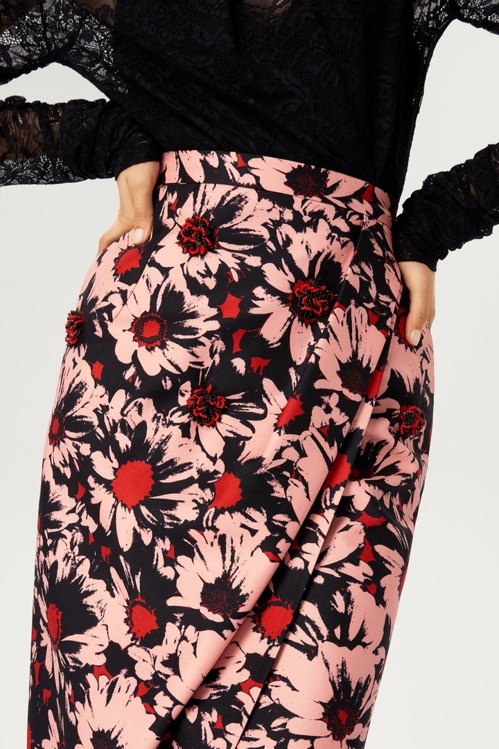 Kruvaze Çiçekli Etek