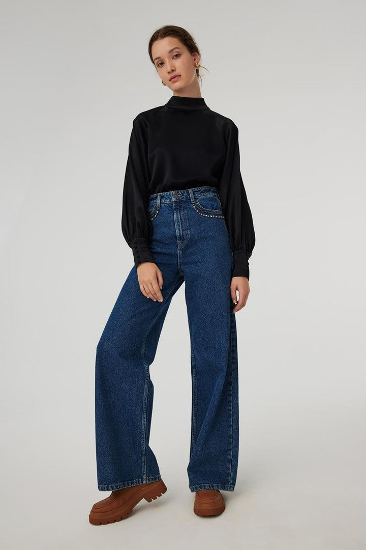 İşleme Detaylı Denim Pantolon