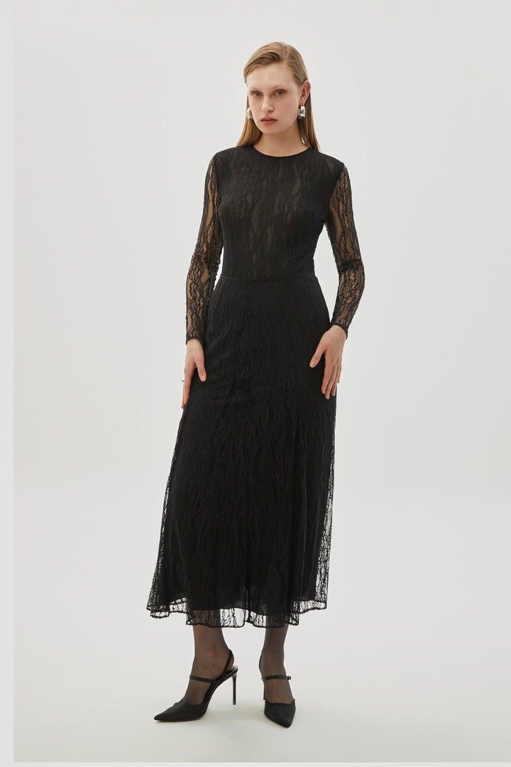 Maxi Boy Dantel Regular Siyah Etek