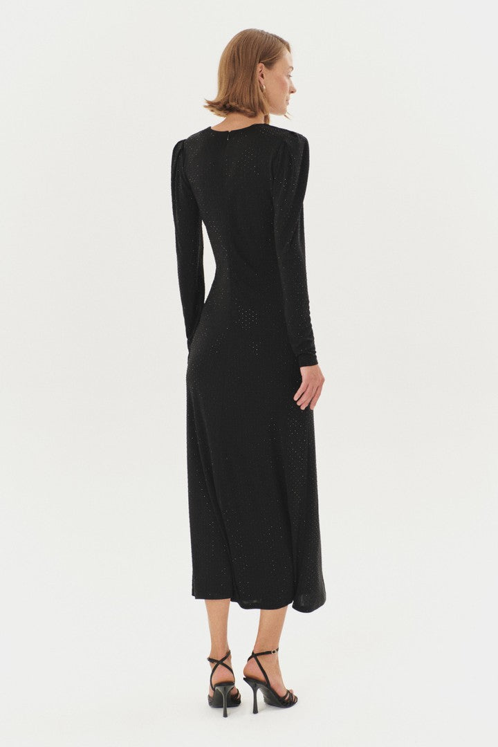 Düğüm Detaylı Midi Regular Siyah Elbise